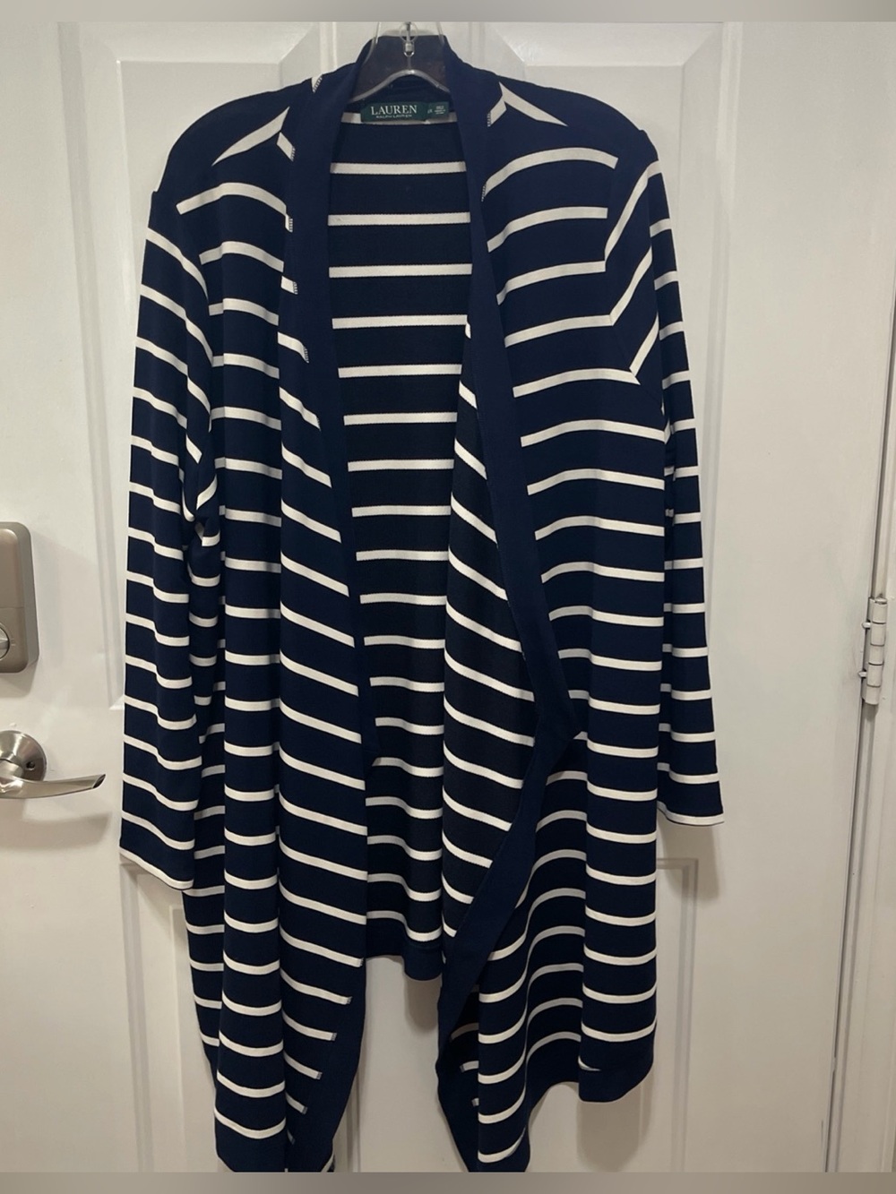 Ralph Lauren Navy & White Striped Asymmetrical Open Cardigan Dress 2X